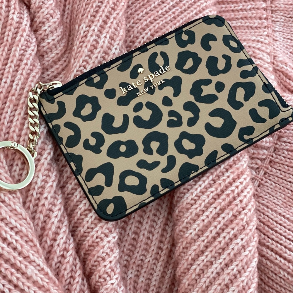 Kate Spade love shack heart purse Pomegranate & Leopard Zip Credit Card Case - Picture 5 of 14